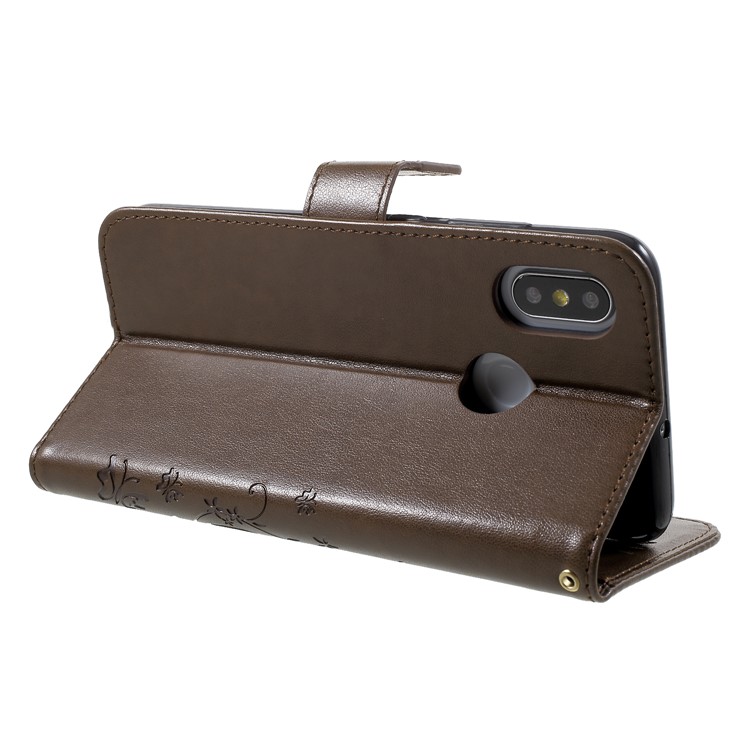 For Xiaomi Mi 8 (6.21-inch) Imprinted Butterfly Flowers PU Leather Wallet Stand Magnetic Casing - Brown-5