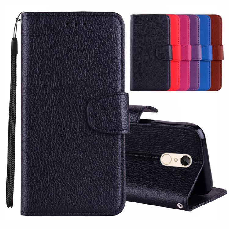 Von Xiaomi Redmi 5 Litchi Textur Brieftasche Stand Ledertasche - Schwarz-1