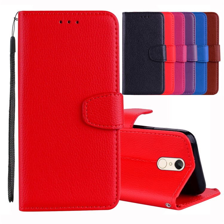 Fro Xiaomi Redmi 5 Litchi Texture Wallet Stand Leather Phone Cover - Red-1