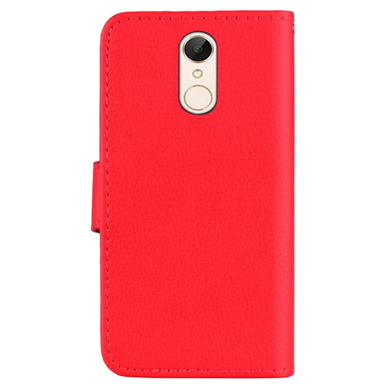 Fro Xiaomi Redmi 5 Litchi Texture Wallet Stand Leather Phone Cover - Red-3