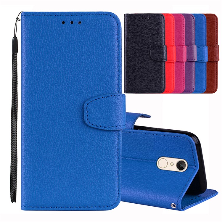 Fro Xiaomi Redmi 5 Litchi Texture Wallet Stand Leather Case Accessory - Blue-1