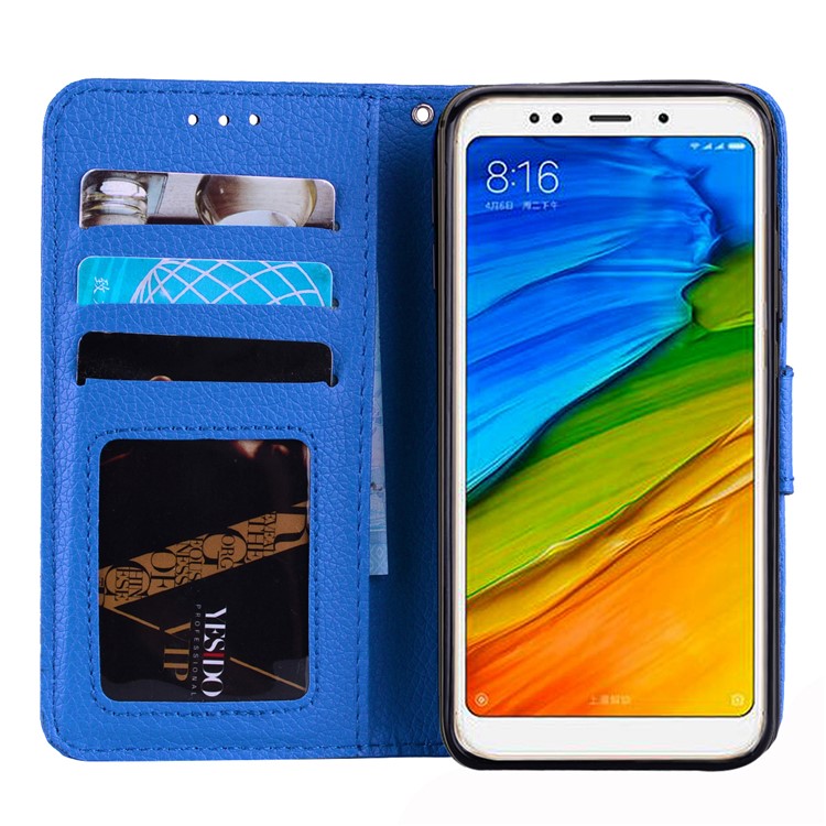 Fro Xiaomi Redmi 5 Litchi Texture Wallet Stand Leather Case Accessory - Blue-6