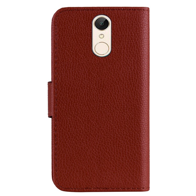 Fro Xiaomi Redmi 5 Litchi Texture Wallet Stand Magnetic Leather Shell Case - Brown-3