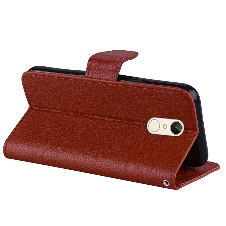 Fro Xiaomi Redmi 5 Litchi Texture Wallet Stand Magnetic Leather Shell Case - Brown-5