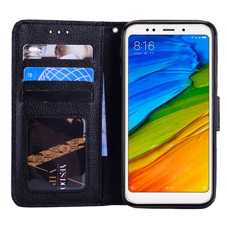 Litchi Кожаный Чехол Для Кошелька Кожаный Чехол С Ремешком Для Xiaomi Redmi Примечание 5 / Redmi 5 Плюс - Черный-6