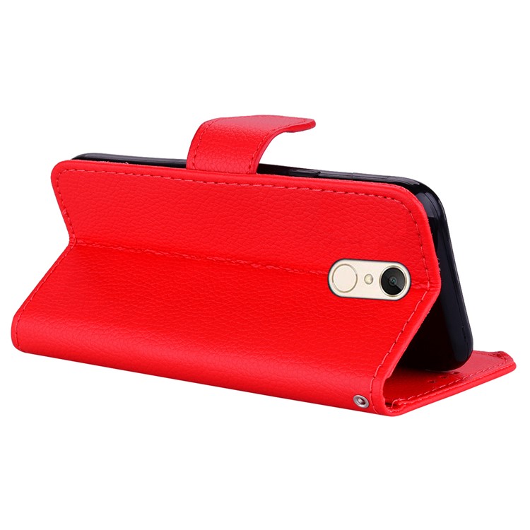 Litchi Grain Wallet Stand Leather Case Cover for Xiaomi Redmi Note 5 / Redmi 5 Plus - Red-4