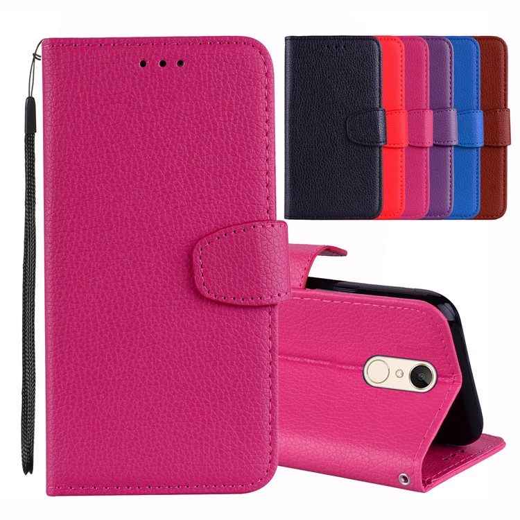 Litchi Grain Wallet Stand Leather Cover Protector for Xiaomi Redmi Note 5 / Redmi 5 Plus - Rose-1