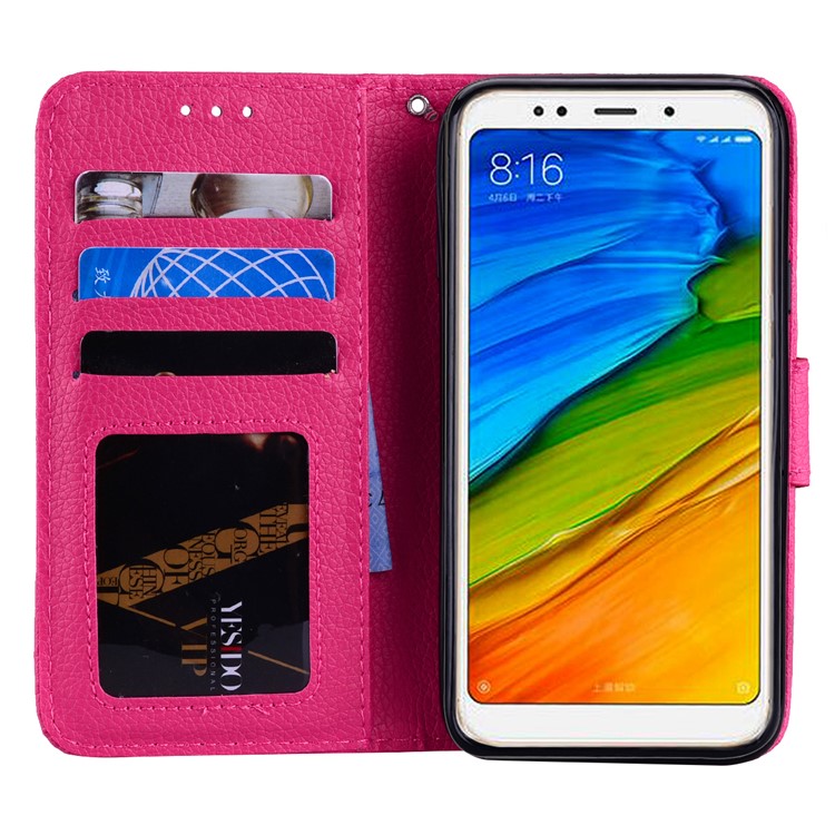 Litchi Grain Wallet Stand Leather Cover Protector for Xiaomi Redmi Note 5 / Redmi 5 Plus - Rose-6