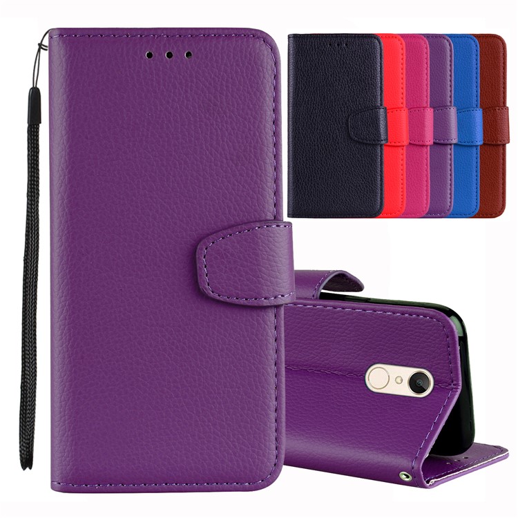 Litchi Grain Wallet Stand Leather Case Accessory for Xiaomi Redmi Note 5 / Redmi 5 Plus - Purple-1