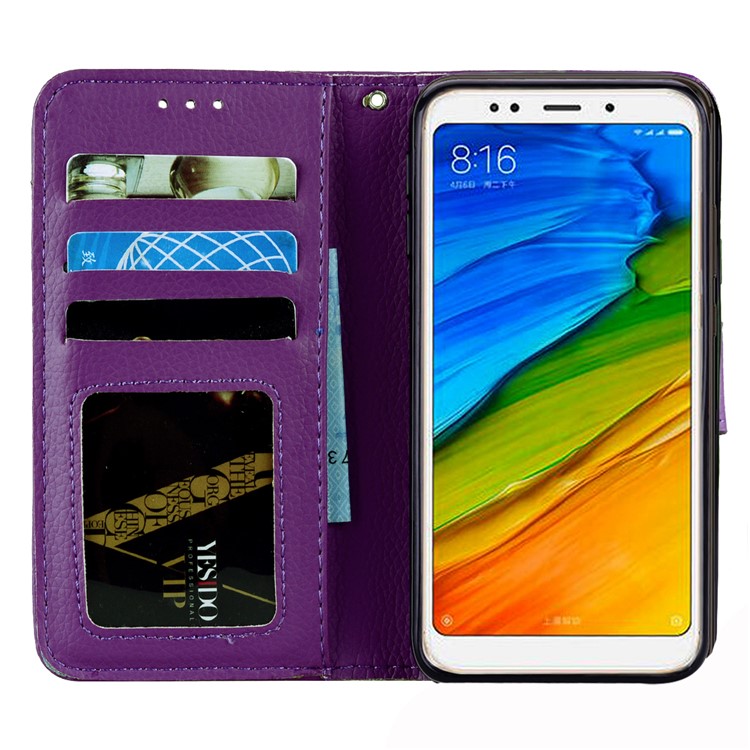 Litchi Grain Wallet Stand Leather Case Accessory for Xiaomi Redmi Note 5 / Redmi 5 Plus - Purple-7