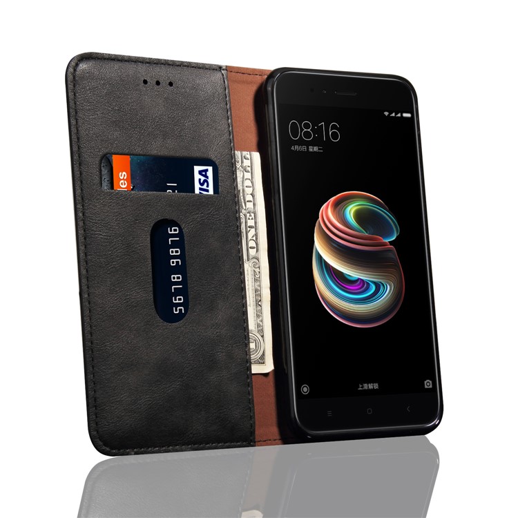 Auto-absorbed Crazy Horse Vintage Leather Wallet Case for Xiaomi Mi A1 / Mi 5X - Black-6