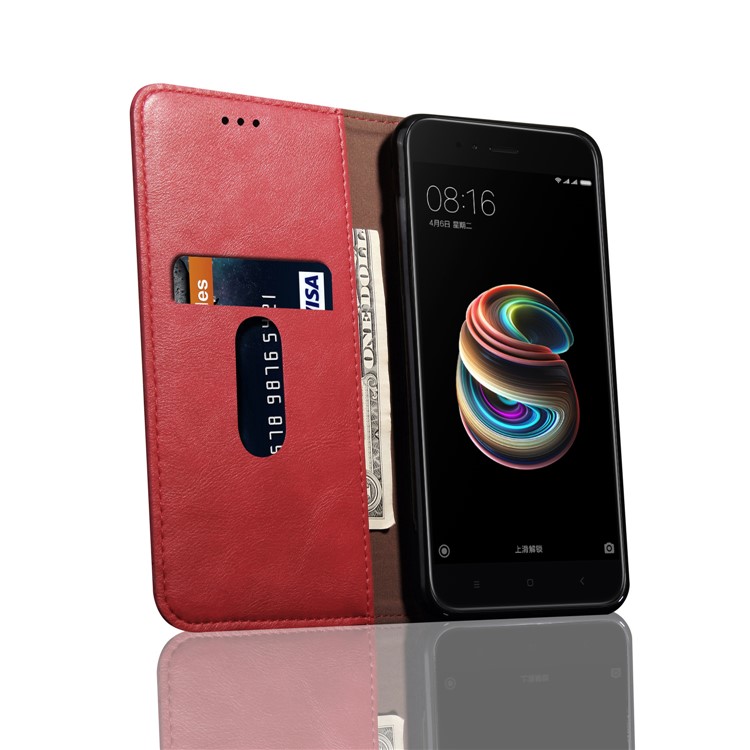Auto-absorbed Crazy Horse Vintage Leather Wallet Cover for Xiaomi Mi A1 / Mi 5X - Red-6