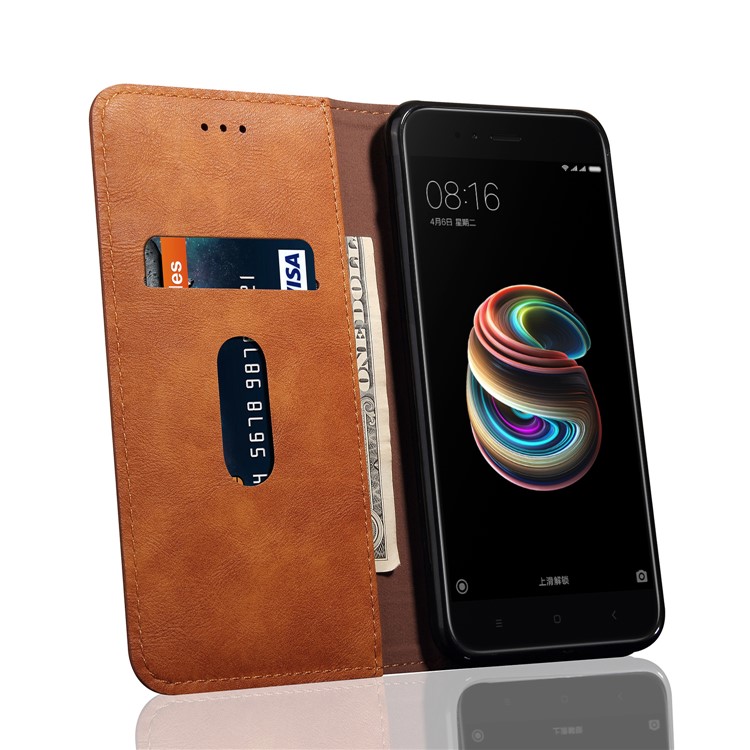 Auto-absorbed Crazy Horse Vintage Leather Phone Shell for Xiaomi Mi A1 / Mi 5X - Brown-6
