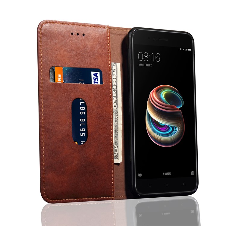 Auto-absorbed Crazy Horse Vintage Leather Mobile Casing for Xiaomi Mi A1 / Mi 5X - Coffee-6