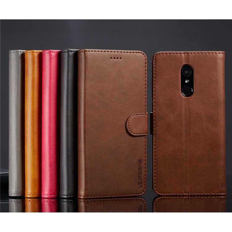 Lc. Imeeke Wallet Stand Кожаный Мобильный Телефон Для Xiaomi Redmi Note 5 / Redmi 5 Plus - Кофе