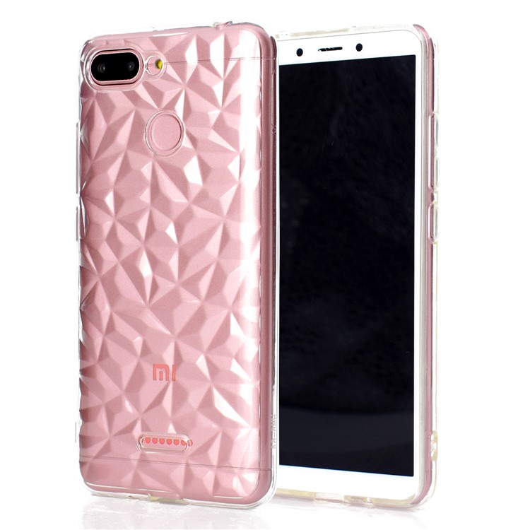 3D Diamond Grain Soft TPU Casing Accessory for Xiaomi Redmi 6 (Dual Camera: 12MP+5MP) - Transparent-1