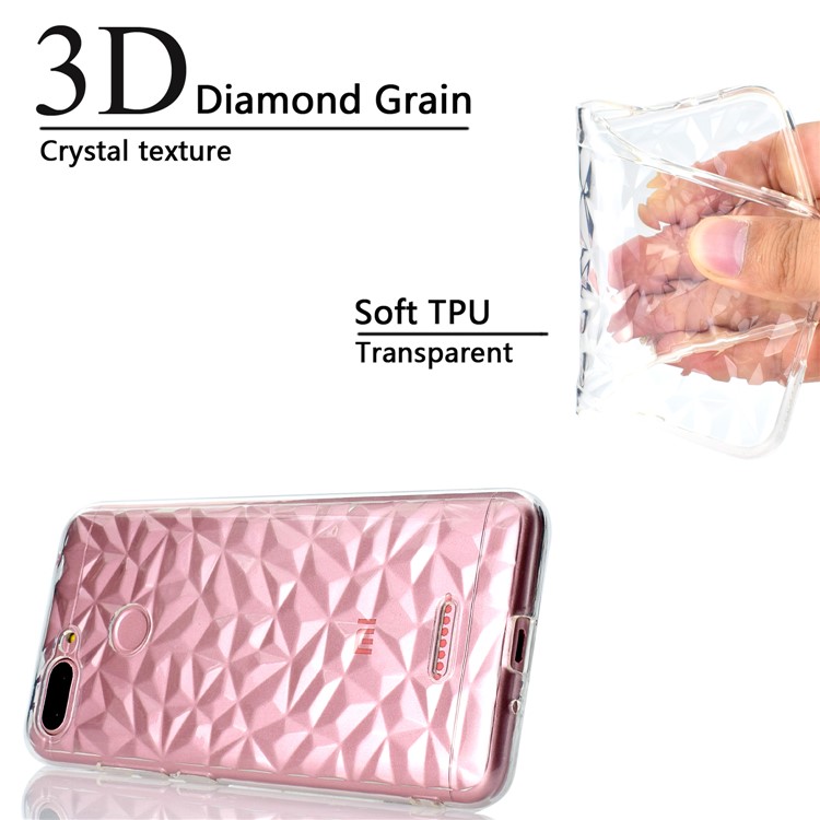 3D Diamond Grain Soft TPU Casing Accessory for Xiaomi Redmi 6 (Dual Camera: 12MP+5MP) - Transparent-9