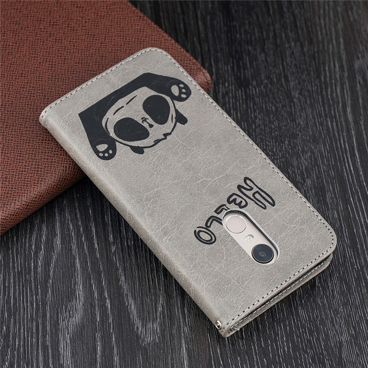 Imprinted Hello Panda Wallet Leather Stand Shell Case for Xiaomi Redmi Note 5 / Redmi 5 Plus - Grey-10