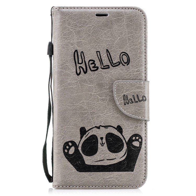 Imprinted Hello Panda Wallet Leather Stand Shell Case for Xiaomi Redmi Note 5 / Redmi 5 Plus - Grey-2