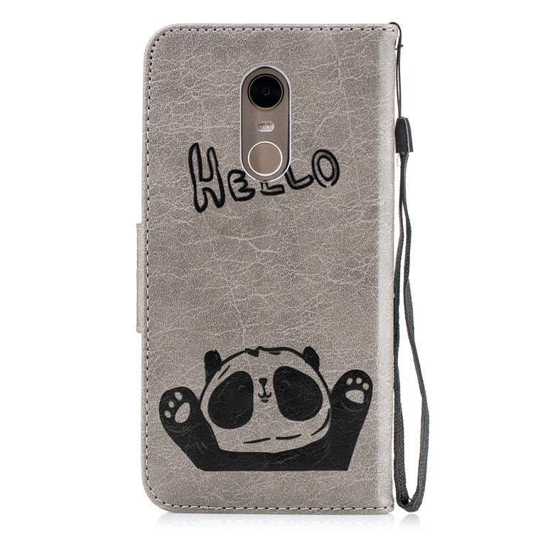 Imprinted Hello Panda Wallet Leather Stand Shell Case for Xiaomi Redmi Note 5 / Redmi 5 Plus - Grey-3