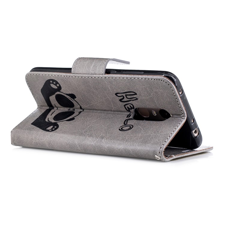 Imprinted Hello Panda Wallet Leather Stand Shell Case for Xiaomi Redmi Note 5 / Redmi 5 Plus - Grey-4