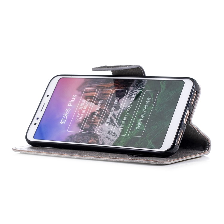 Imprinted Hello Panda Wallet Leather Stand Shell Case for Xiaomi Redmi Note 5 / Redmi 5 Plus - Grey-5