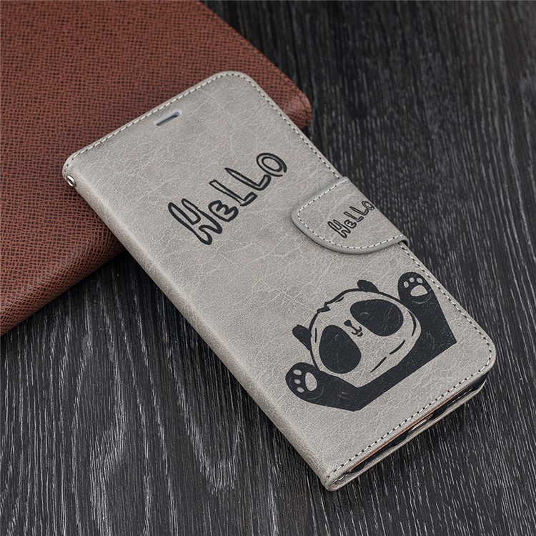 Imprinted Hello Panda Wallet Leather Stand Shell Case for Xiaomi Redmi Note 5 / Redmi 5 Plus - Grey-9