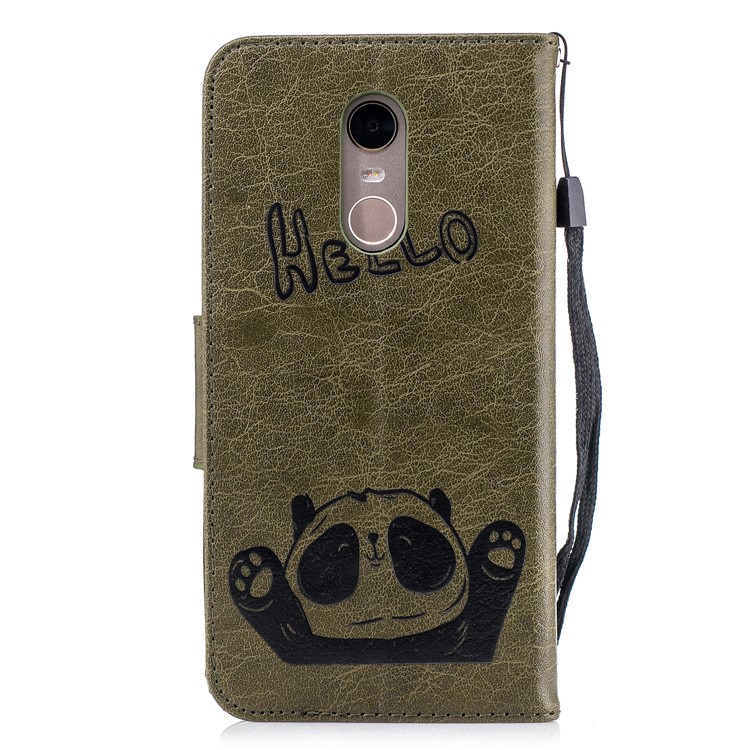 Imprinted Hello Panda Wallet Leather Protection Phone Case for Xiaomi Redmi Note 5 / Redmi 5 Plus - Army Green-3