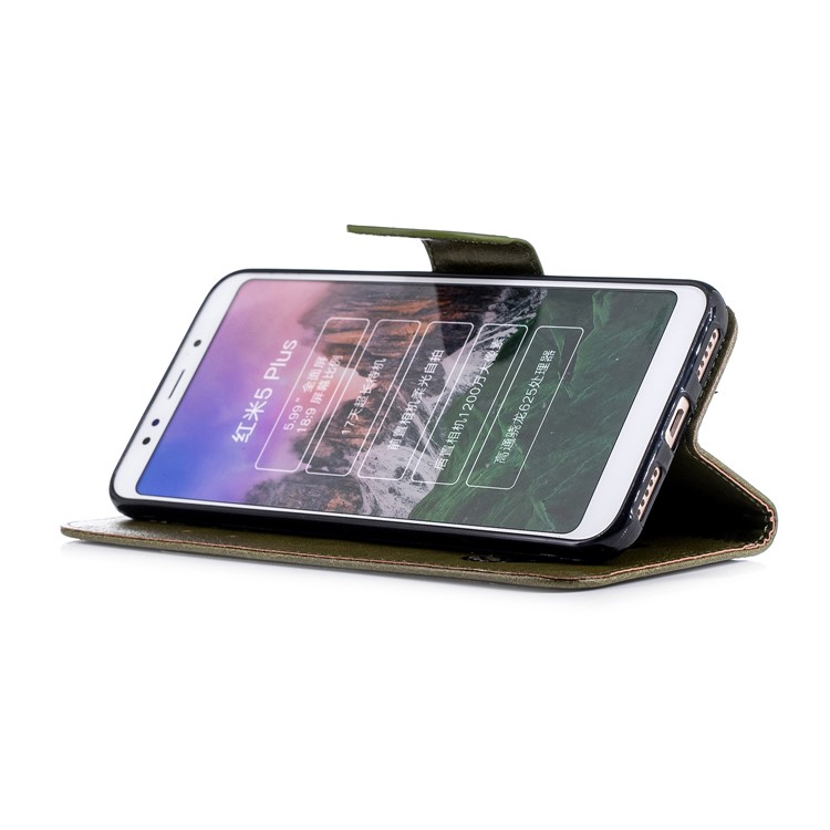 Imprinted Hello Panda Wallet Leather Protection Phone Case for Xiaomi Redmi Note 5 / Redmi 5 Plus - Army Green-5