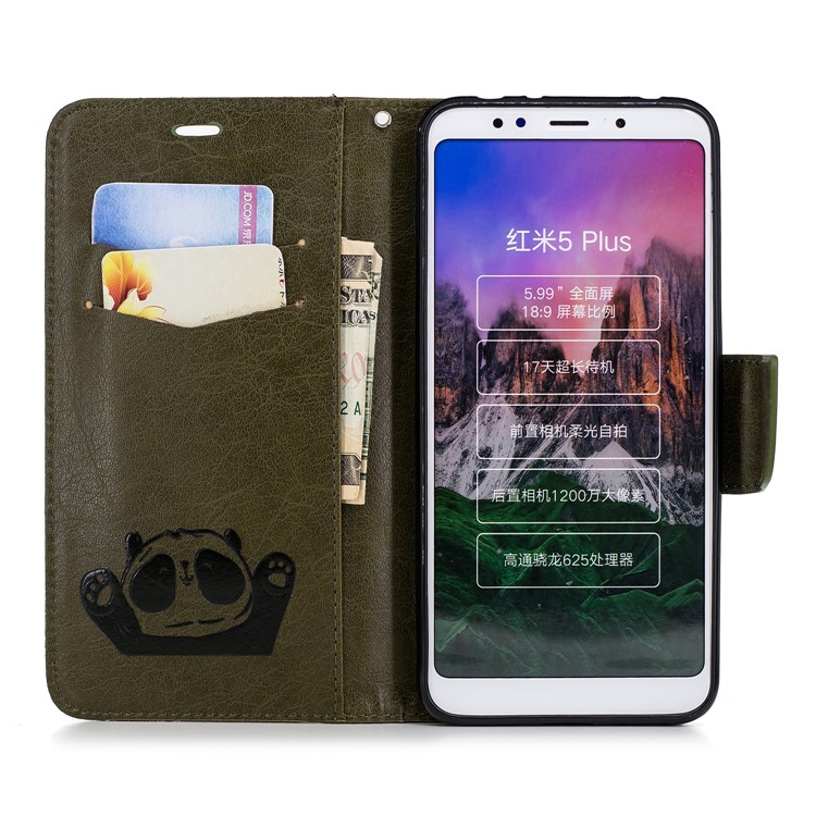 Imprinted Hello Panda Wallet Leather Protection Phone Case for Xiaomi Redmi Note 5 / Redmi 5 Plus - Army Green-8