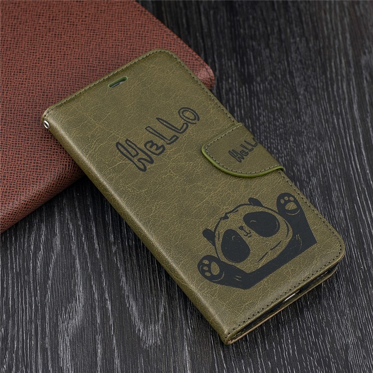 Imprinted Hello Panda Wallet Leather Protection Phone Case for Xiaomi Redmi Note 5 / Redmi 5 Plus - Army Green-9