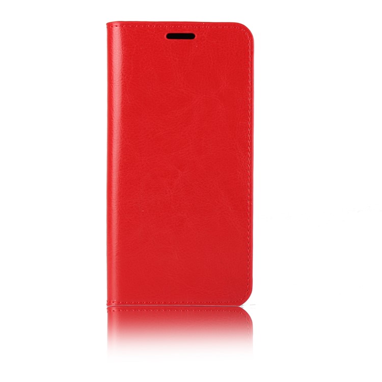 Crazy Horse Texture Genuine Leather Wallet Stand Mobile Case for Xiaomi Redmi 6 - Red-4