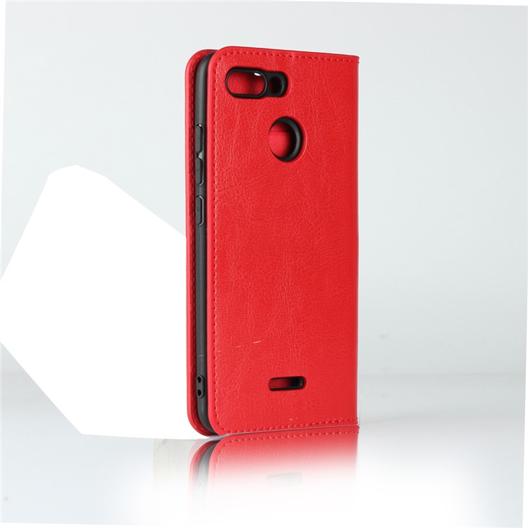 Crazy Horse Texture Genuine Leather Wallet Stand Mobile Case for Xiaomi Redmi 6 - Red-5