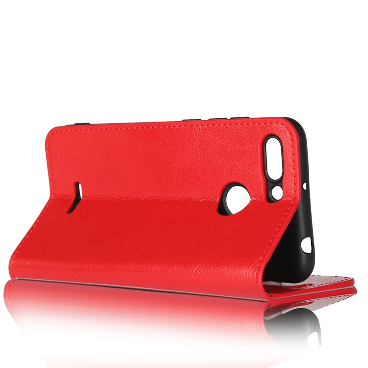 Crazy Horse Texture Genuine Leather Wallet Stand Mobile Case for Xiaomi Redmi 6 - Red-6