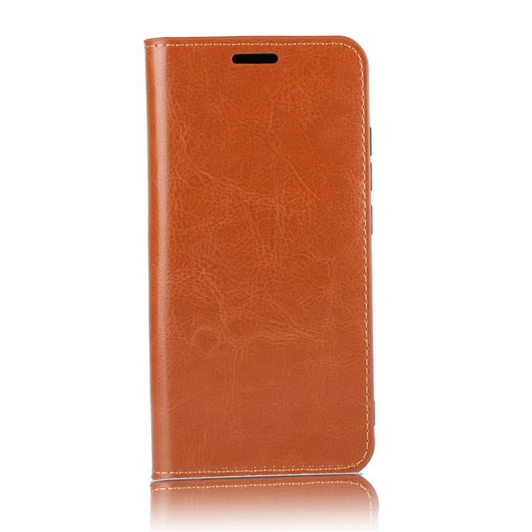 Crazy Horse Texture Genuine Leather Wallet Stand Mobile Shell for Xiaomi Redmi 6 - Brown-3
