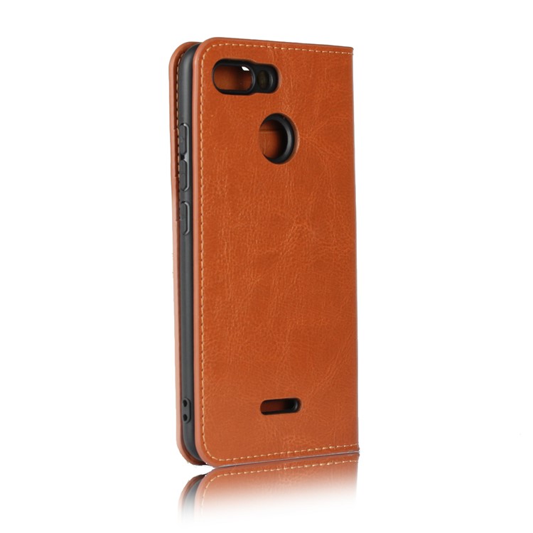 Crazy Horse Texture Genuine Leather Wallet Stand Mobile Shell for Xiaomi Redmi 6 - Brown-4