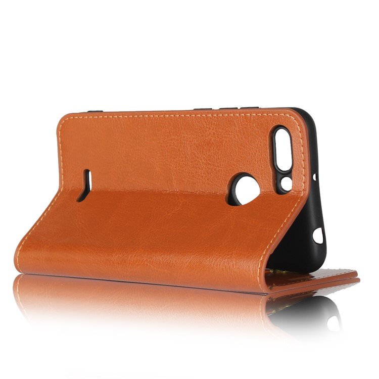 Crazy Horse Texture Genuine Leather Wallet Stand Mobile Shell for Xiaomi Redmi 6 - Brown-5