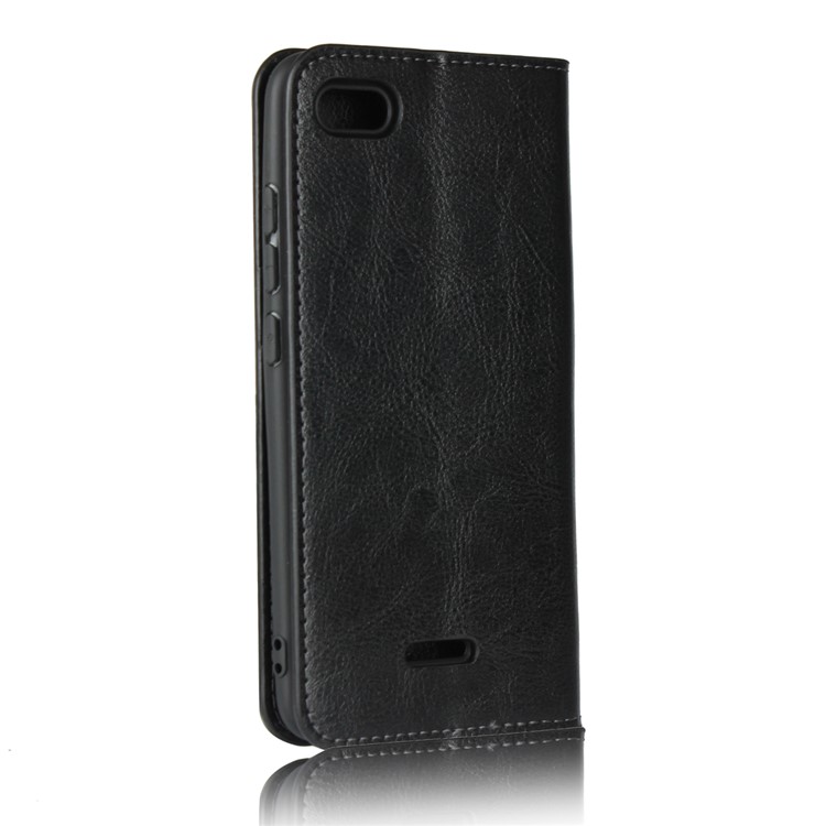 Crazy Horse Genuine Leather Wallet Case for Xiaomi Redmi 6A - Black-3