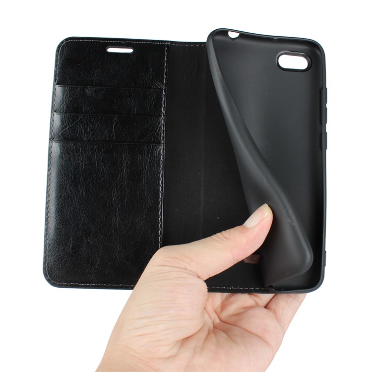 Crazy Horse Genuine Leather Wallet Case for Xiaomi Redmi 6A - Black-6