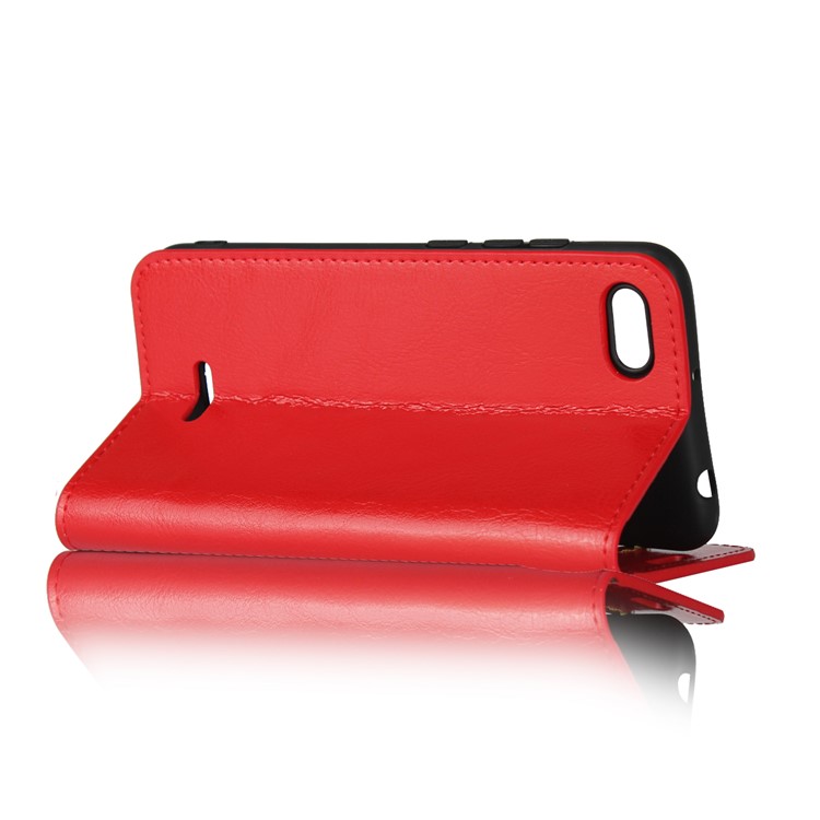 Crazy Horse Genuine Leather Wallet Cover for Xiaomi Redmi 6A - Red-4