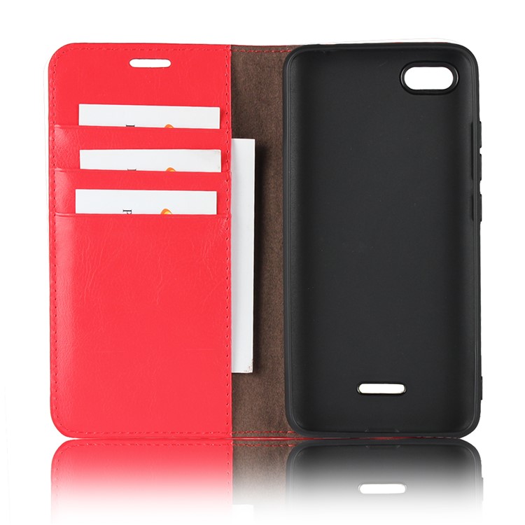 Crazy Horse Genuine Leather Wallet Cover for Xiaomi Redmi 6A - Red-5