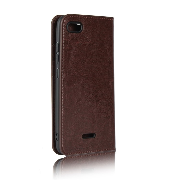 Crazy Horse Genuine Leather Stand Cover with Card Slots for Xiaomi Redmi 6A - Coffee-3