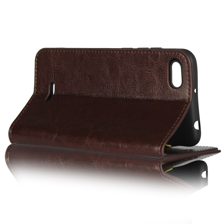 Crazy Horse Genuine Leather Stand Cover with Card Slots for Xiaomi Redmi 6A - Coffee-4