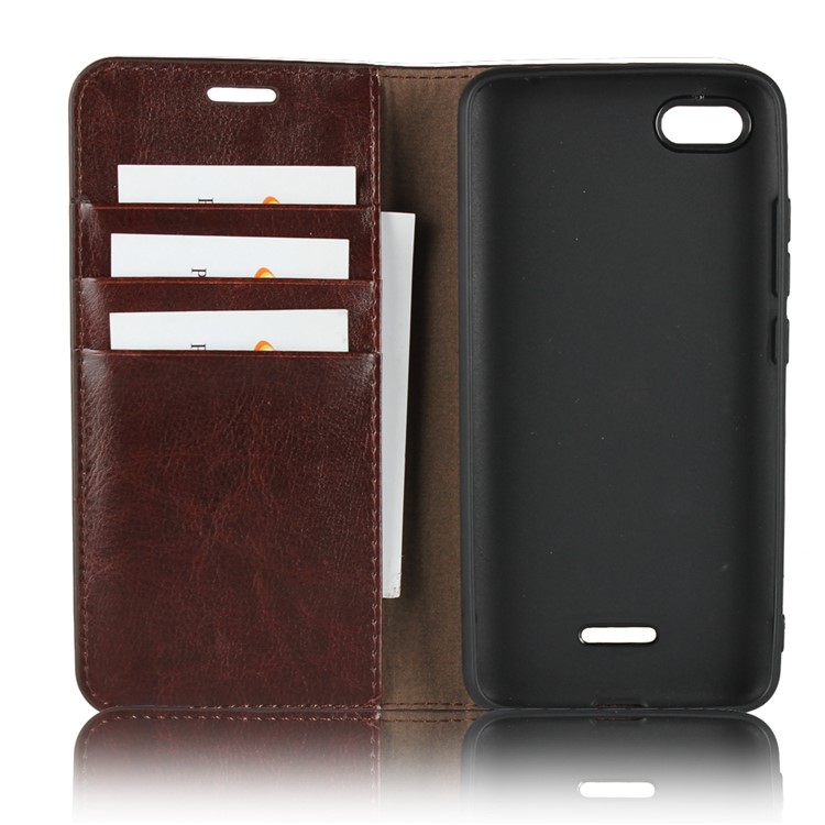 Crazy Horse Genuine Leather Stand Cover with Card Slots for Xiaomi Redmi 6A - Coffee-5
