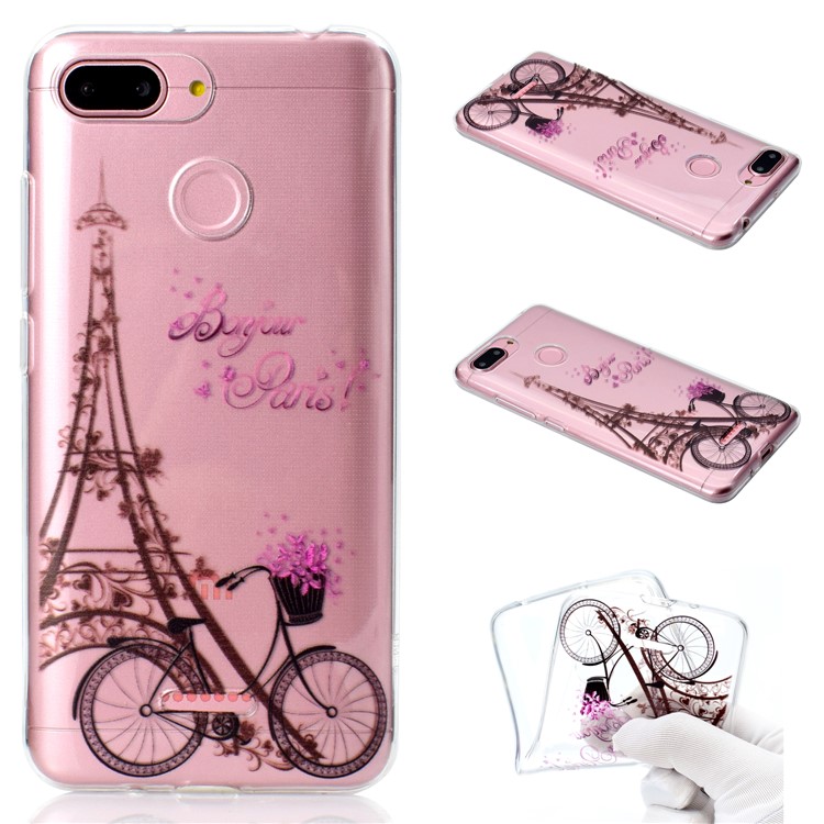 Pattern Printing Soft TPU Back Casing for Xiaomi Redmi 6 (Dual Camera: 12MP+5MP) - Eiffel Tower and Bicycle-1