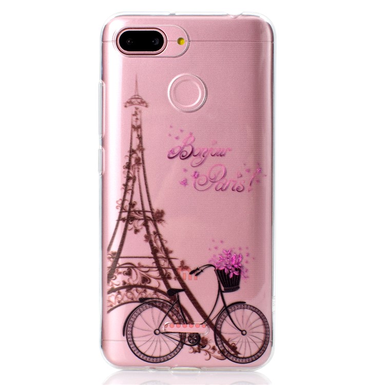 Pattern Printing Soft TPU Back Casing for Xiaomi Redmi 6 (Dual Camera: 12MP+5MP) - Eiffel Tower and Bicycle-2