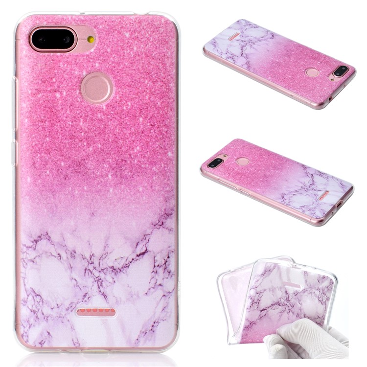 Pattern Printing Soft TPU Phone Cover for Xiaomi Redmi 6 (Dual Camera: 12MP+5MP) - Pink Marble-1
