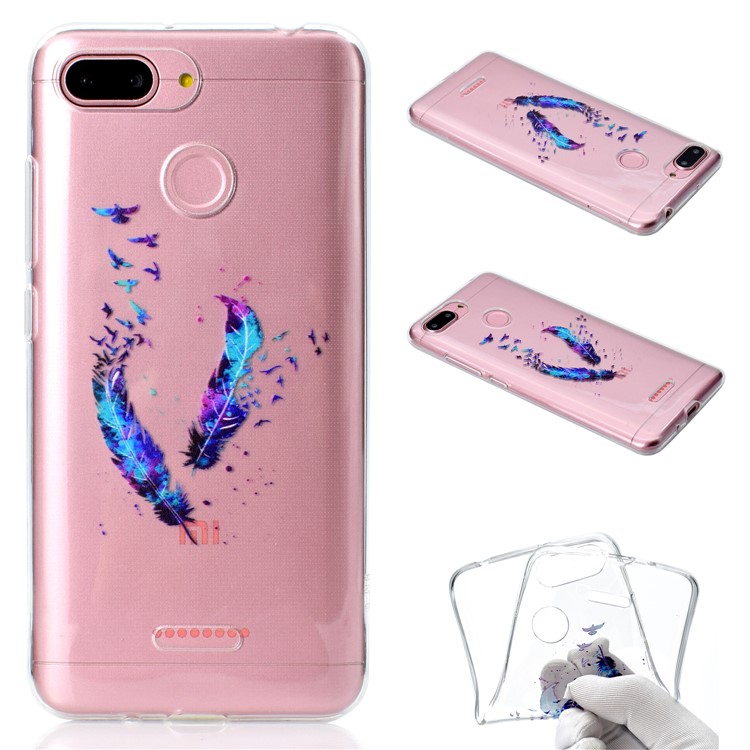 Pattern Printing TPU Cell Phone Cover for Xiaomi Redmi 6 (Dual Camera: 12MP+5MP) - Feathers-1