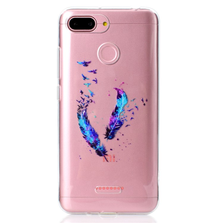 Pattern Printing TPU Cell Phone Cover for Xiaomi Redmi 6 (Dual Camera: 12MP+5MP) - Feathers-2