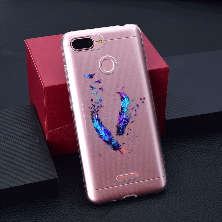 Pattern Printing TPU Cell Phone Cover for Xiaomi Redmi 6 (Dual Camera: 12MP+5MP) - Feathers-6